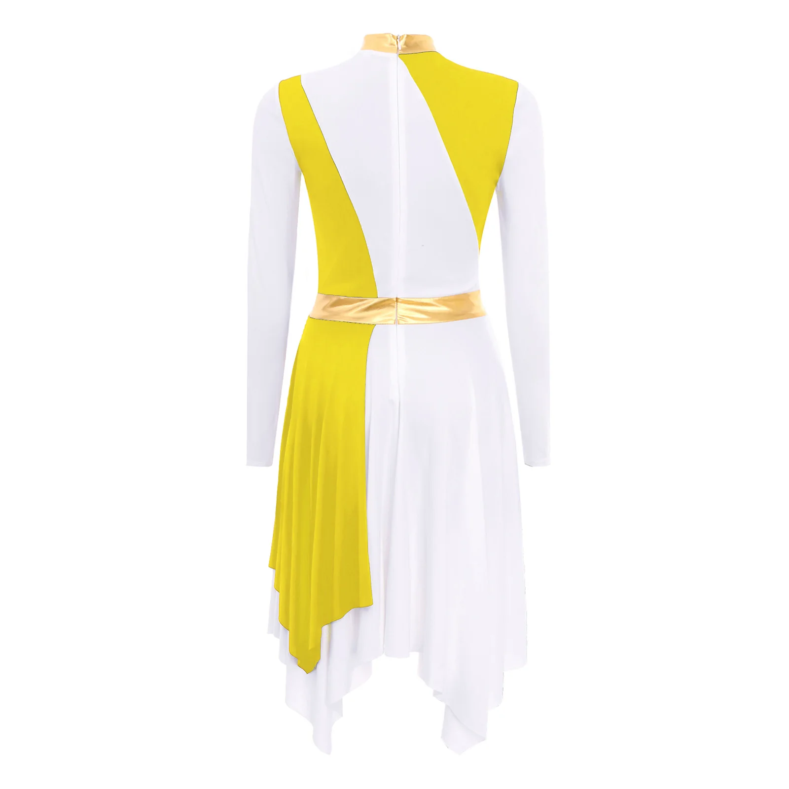 Vestido feminino de processamento de coro de igreja, bloco de cores, mangas compridas, assimétrico, bainha de adoração, natal, performance litúrgica