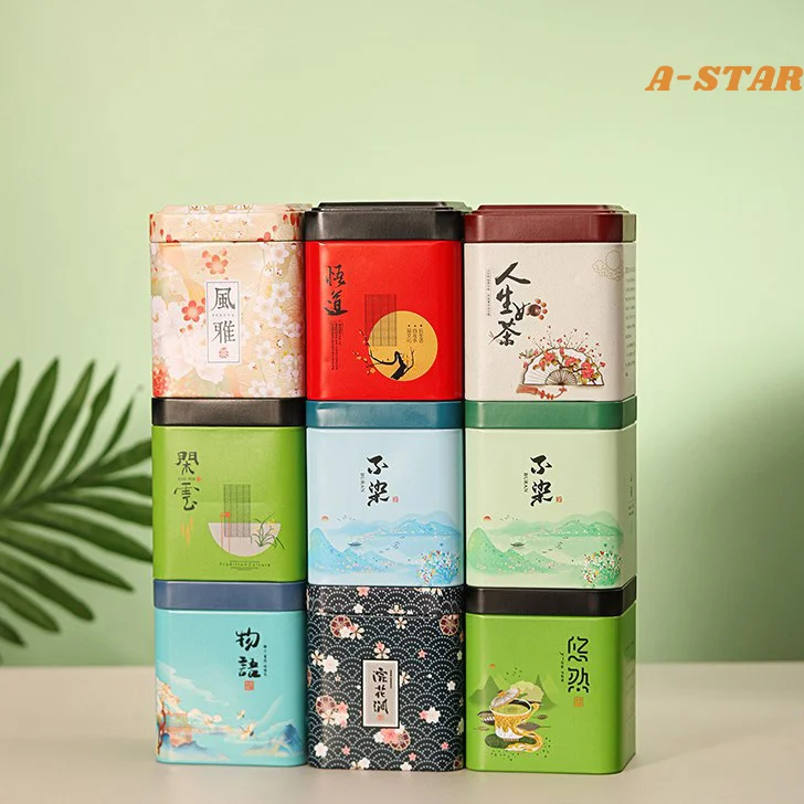 New Mini Square Tinplate Storage Box Sealed Tea Caddy Small Coffee Jar Tea Leaves Container Cans Small Spices Storage Boxes