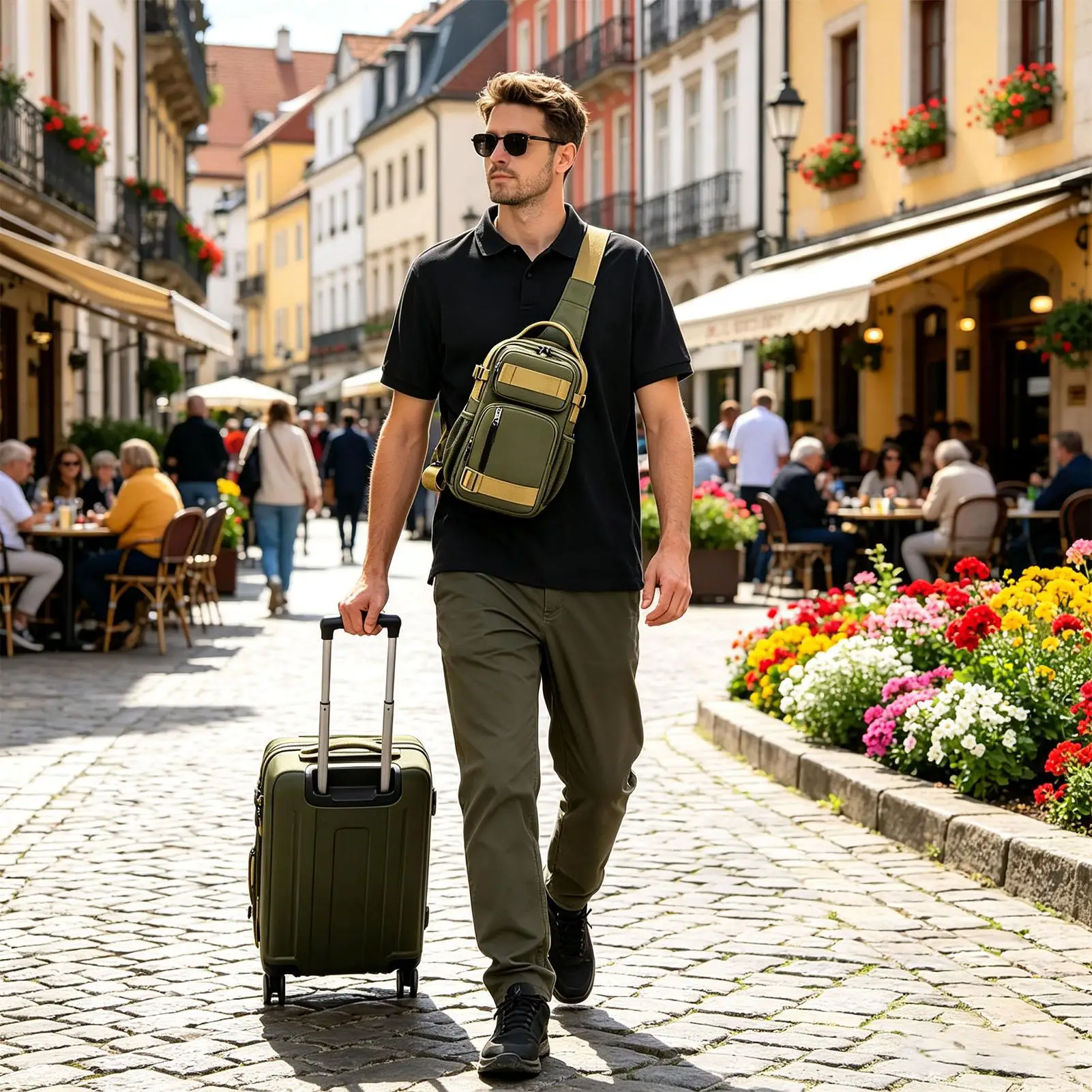 Mens Sling Bag Adjustable Oxford Cloth Casual Lightweight Pouch Over The Shoulder Bags For Commuter Cycling Gym Sports Hiking