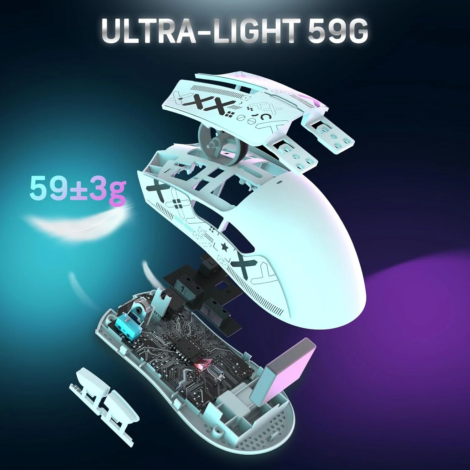 ماوس ألعاب لاسلكي ATTACK SHARK X11 مع قاعدة شحن مغناطيسية RGB، سلكي/2.4G/BT، 22K DPI، خفيف الوزن 59 جرام ثلاثي الوضع مع شريط