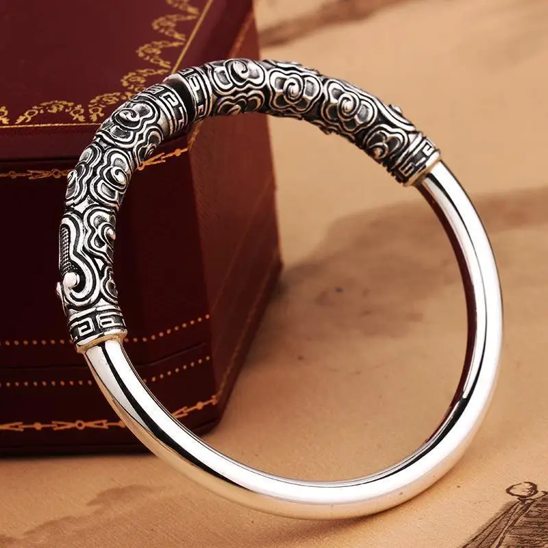 

Golden Cudgel bracelet male sterling silver 999 strong Retro Opening Bracelet Xiangyun Silver