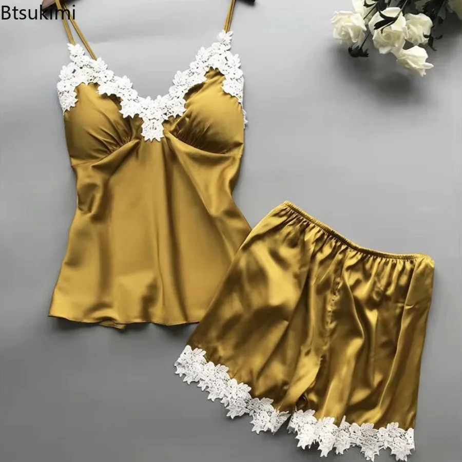 2024 Women's Pajamas Sets Summer Sexy Lace Suspenders Nightdress Soft Comfort Milk Silk Sleepwear Two-pieces Ladies Home Service