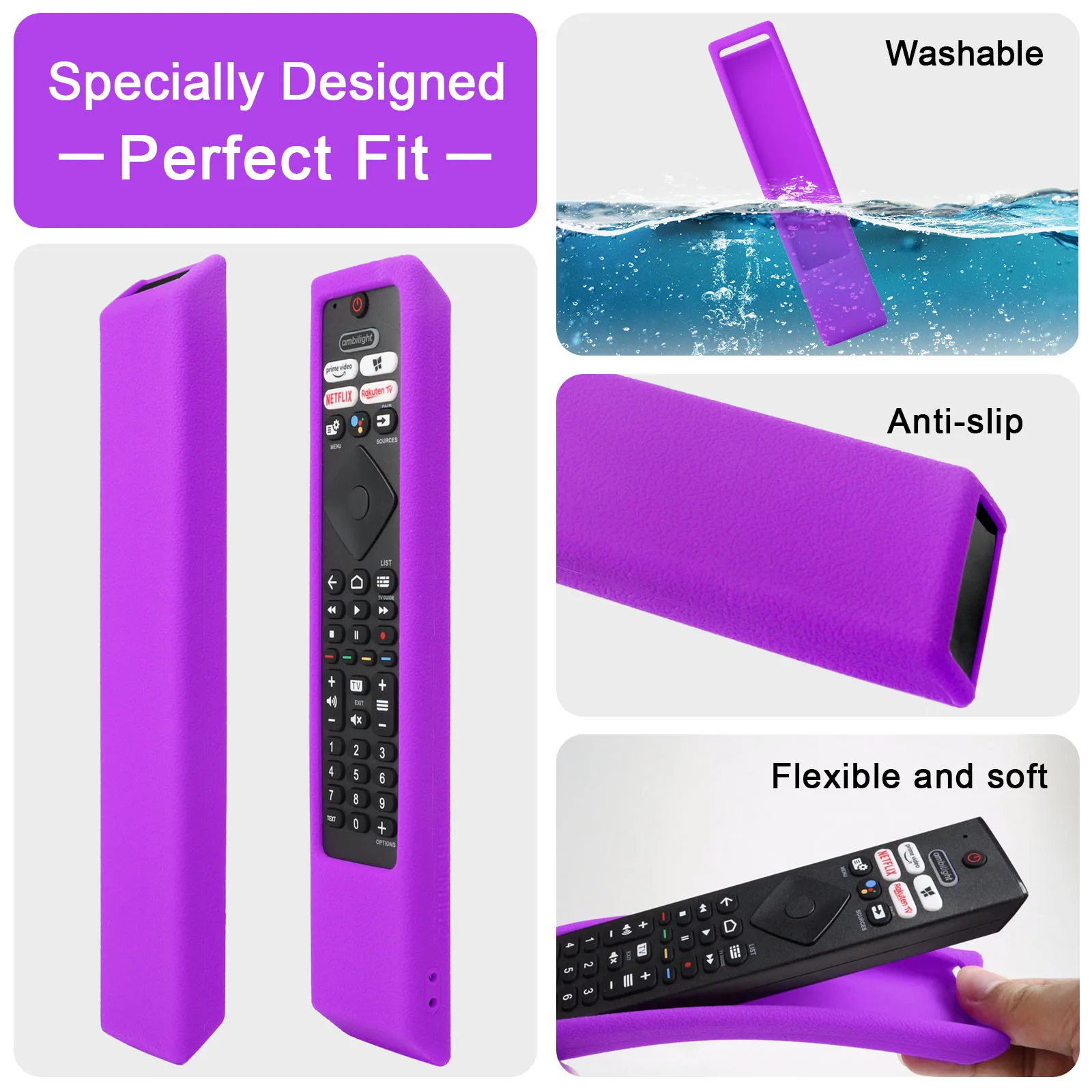 Silicone Case Fit for Philips Smart TV Remote Control 50PUS8106/12 55PUS8106/12 43PUS7406/12 Protective Sheath Cover Anti-Slip ﻿