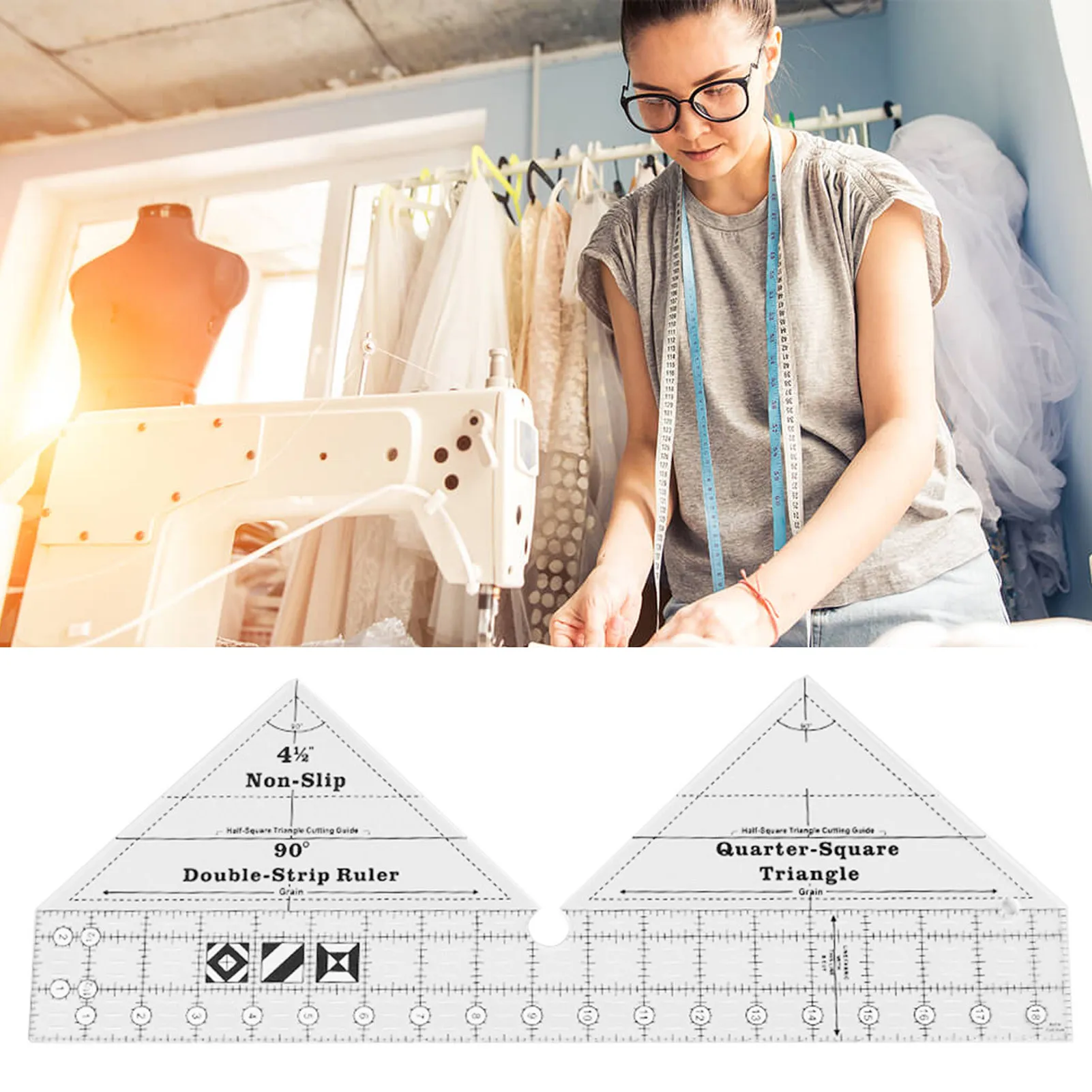 Acrylic Quilting Ruler DIY Sewing Ruler Multifunction 90 Degree Double Strip Non-slip Quilting Ruler Template Clothing Design