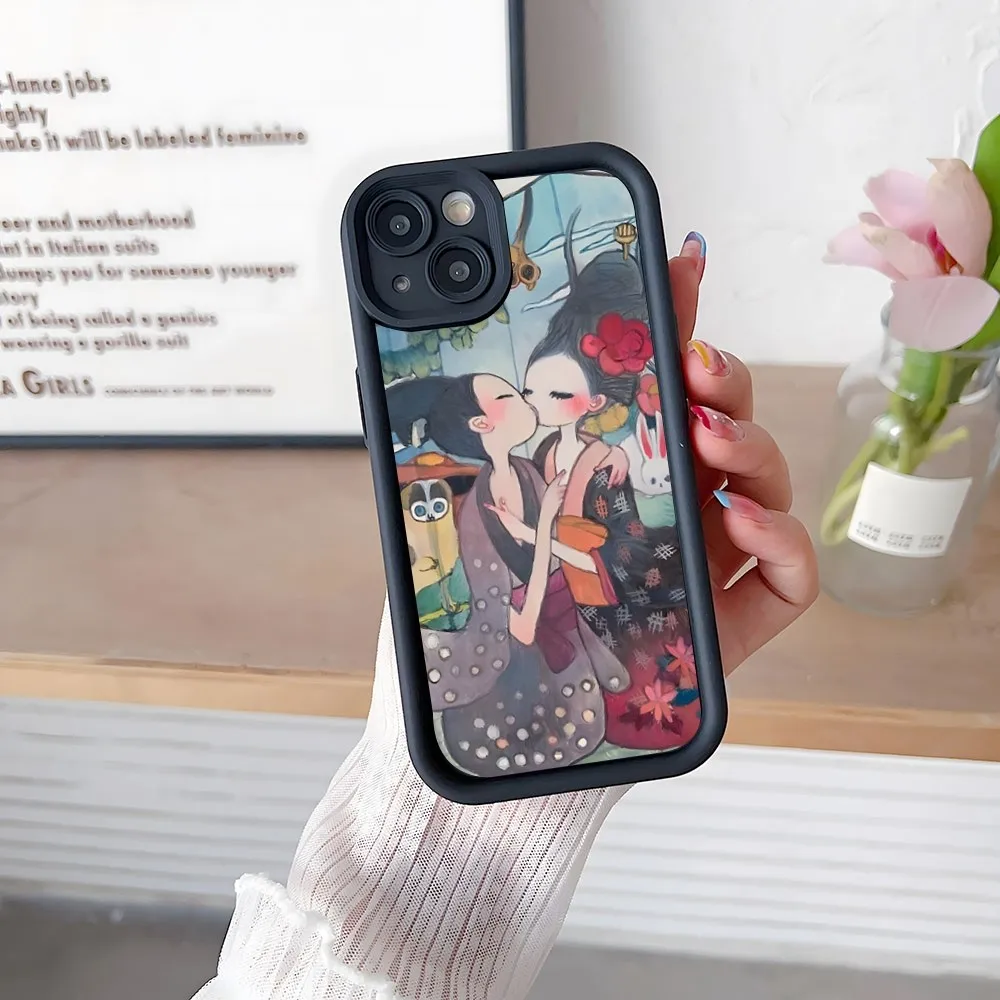 Aya Takano Phone Case Simple Solid Color Matte Silicone Case For IPhone 15 14 13 12 11 Pro Max Plus Soft Couple