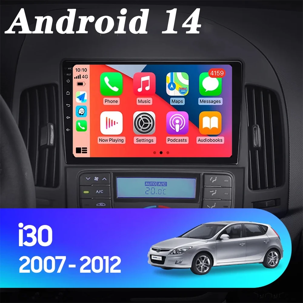 

For Hyundai i30 2006 2007-2012 Android 14 MANUAL AC 2K Android Car Radio Multimedia Video Player GPS AI Voice CarPlay 4G Stereo