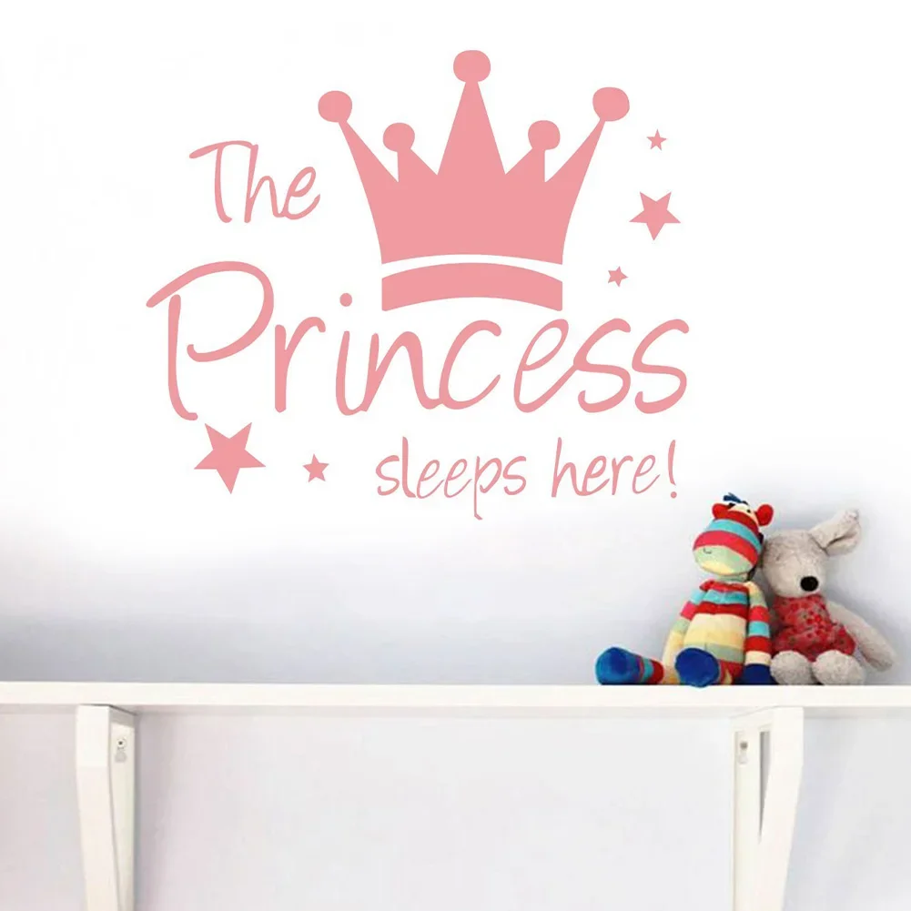 The Princess Sleeps Here The Crown Custom Girls Room Wall Stickers DIY Wall Decoration Nursery Kids Baby Room Wall Sticker