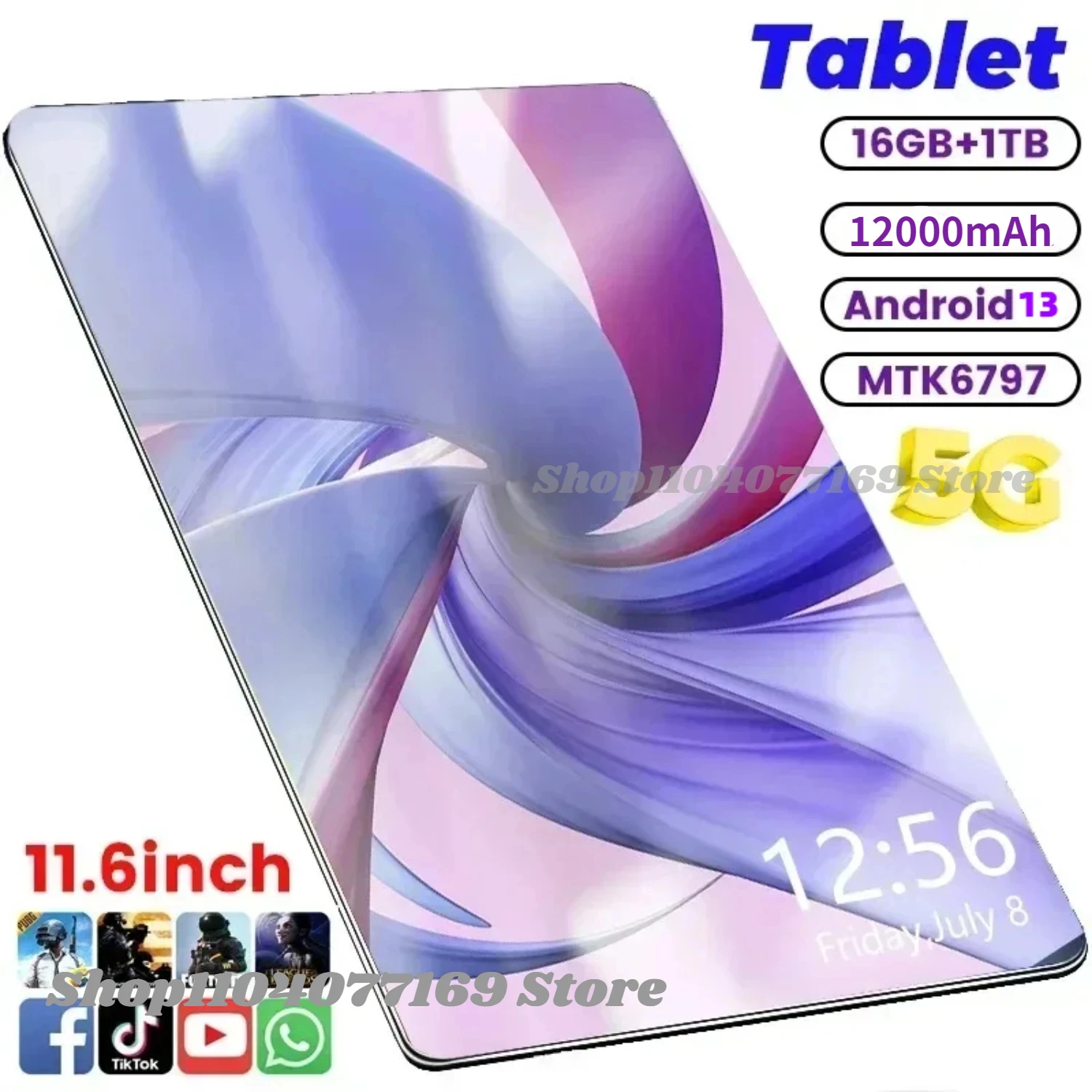 

2024 Original11.6 Inch Network Android 13.0 Tablet PC 16GB RAM 1TB ROM 32MP 10Core 12000mAh Tablet 4G/ 5G Wifi Tablet