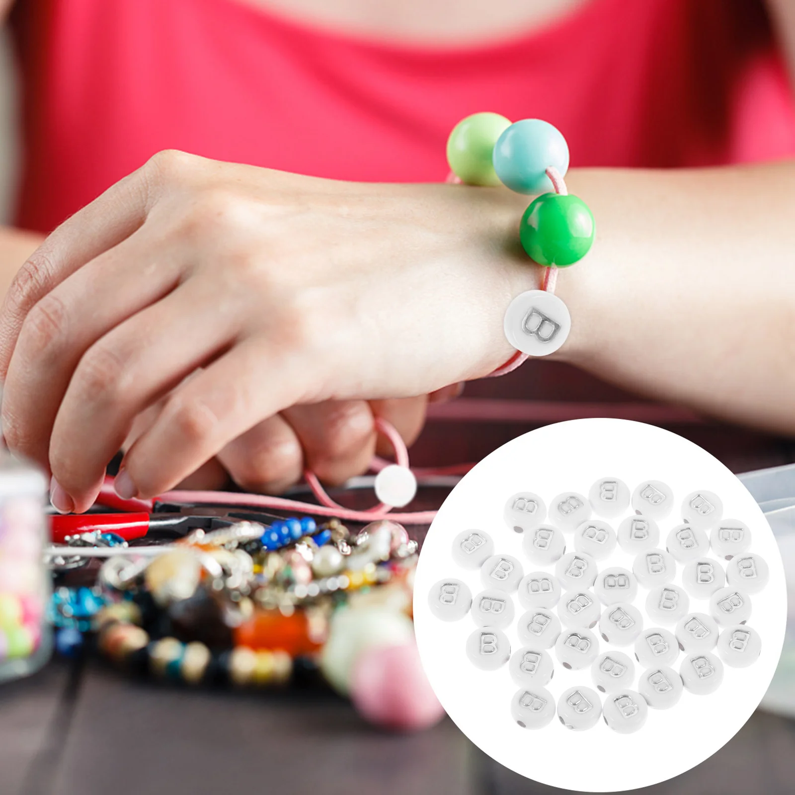 

100Pcs White Acrylic Letter Beads Flat Round Alphabet Beads for DIY Bracelets Necklaces Keychains Jewelry Crafts