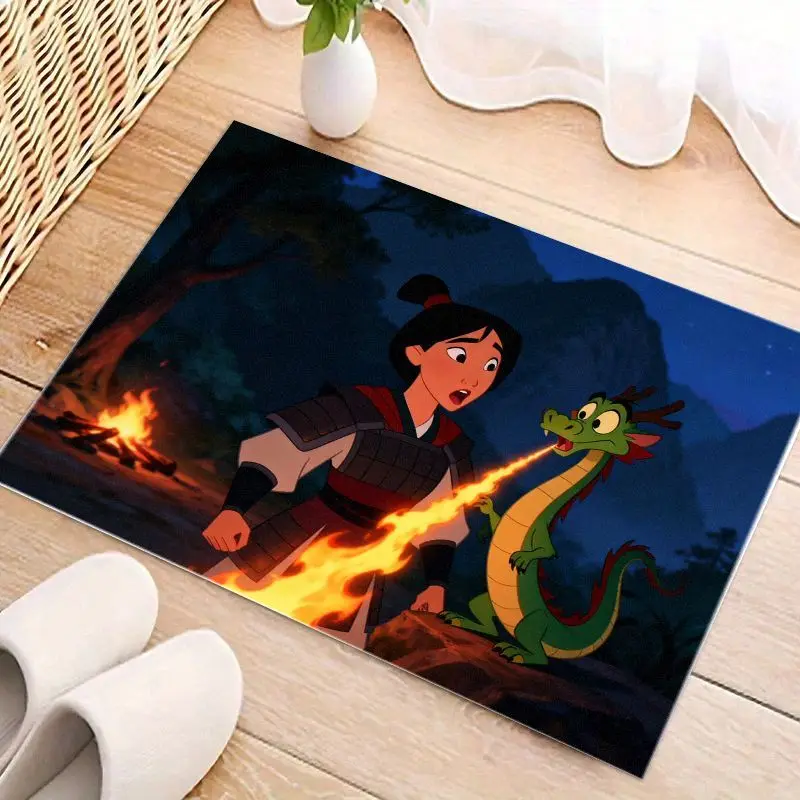 Tapis de sol pour scène de film animé Disney Mulan & Mushu The Dragon Fire Respiration, 50x80cm (19.68x31.49 pouces), antidérapant et lavable, 1 pièce