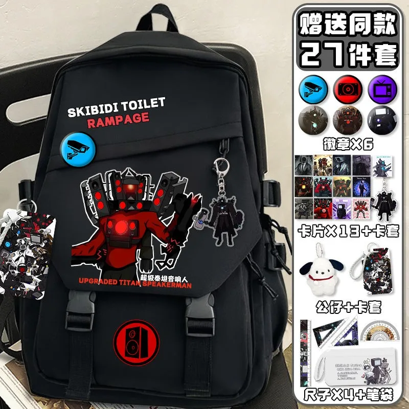 Preto branco, banheiro skibidi, estudantes crianças adolescentes sacos de escola, mochilas anime de grande capacidade para meninas meninos presente