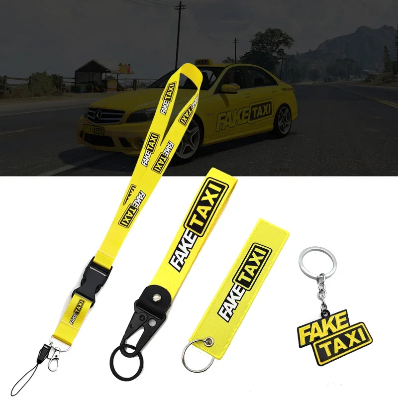 JDM car keychain long lanyard keyring yellow fake taxi for BMW Mercedes Ford Honda Toyota Peugeot Auto men accessories gadgets