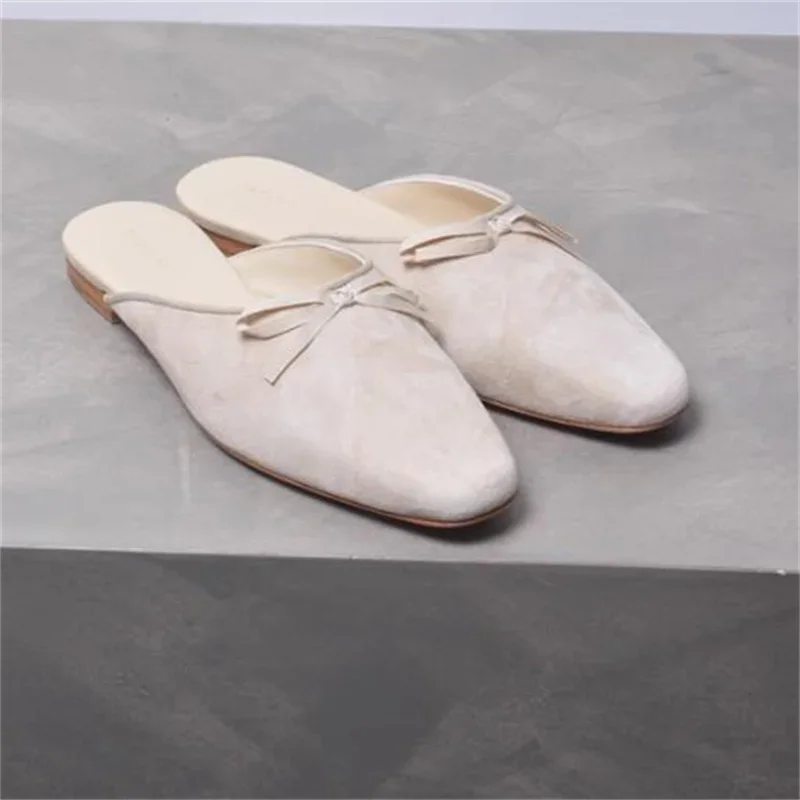 

Butterfly-knot Shoes For Women Round Toes Female Mules Sewing Lines Zapatos De Mujer Flat Heels Ladies' Velvet Chassure Femme