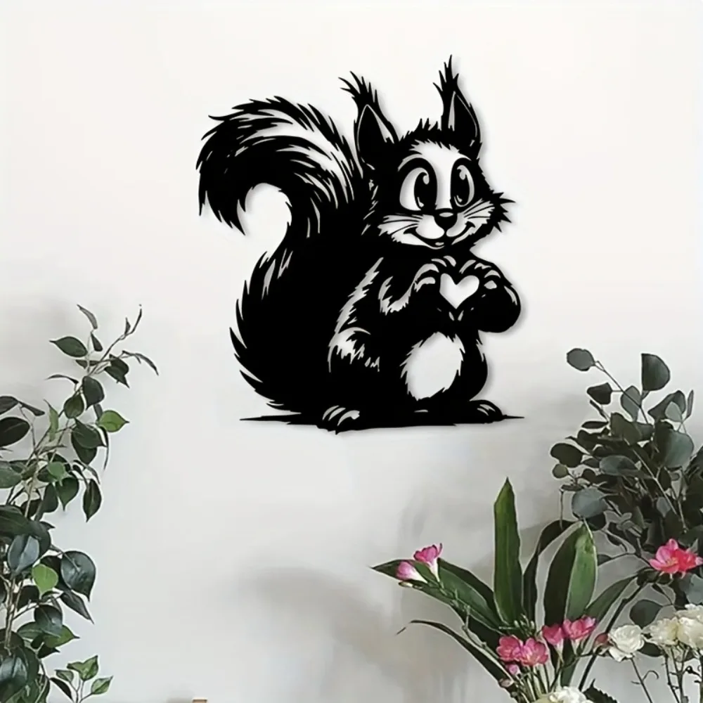 Rustic Squirrel Iron Wall Art Forest Animal Sculpture Mural Outdoor Garden Living Room Home Fence Decor