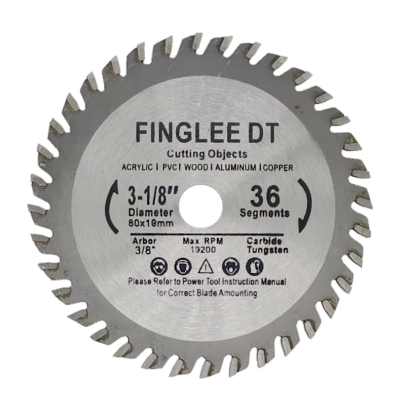 FINGLEE 80mm 3-1/8‘’ TCT Woodworking Mini Circular Saw Blade Acrylic Plastic Cutting Disc General Purpose for Wood