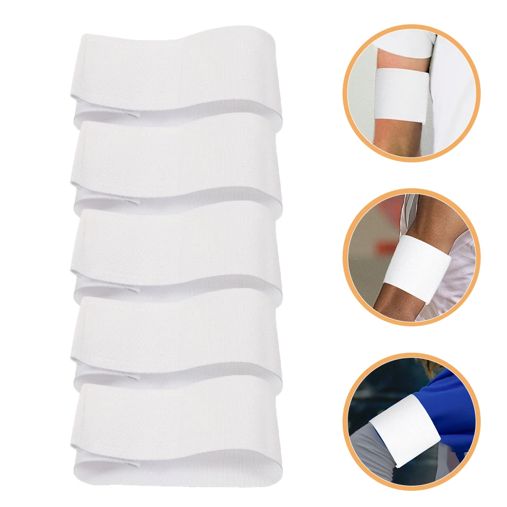 

5pcs White Armbands Soccer Football Captain Sport Diy Accessory Elastic Reusable Sweatbands Durable Nylon Adjustable