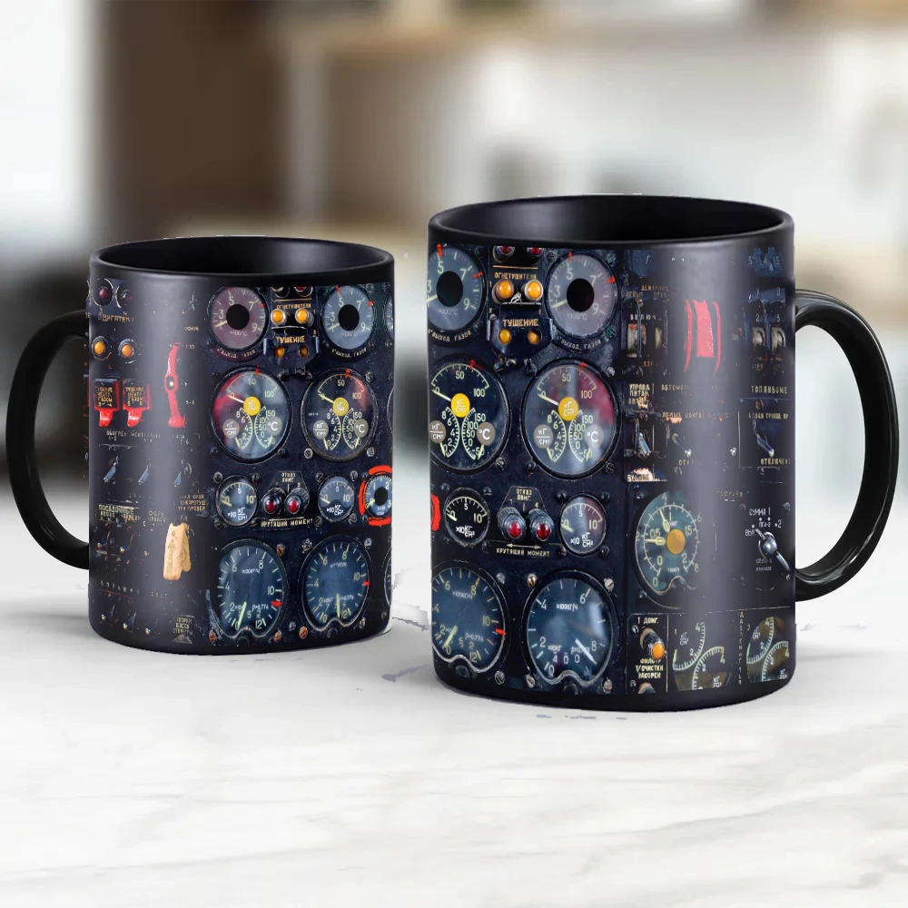 Aerospace aircraft various instrument panels coffee mug black ceramic coffee mug astronaut friend gift