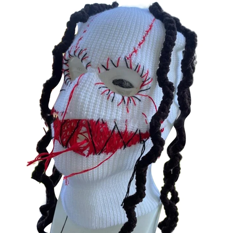 Knit Full Face Balaclava Hiking Scarves Devil Horn Balaclava Ski Halloween Hat