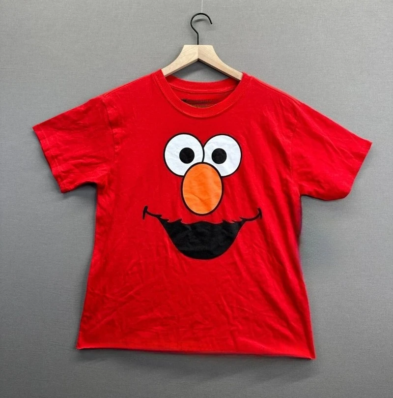 Sesame Street Damen-T-Shirt, rot, Elmo, kurzärmelig, Rundhalsausschnitt, neu mit Etikett, niedlicher Cartoon-Charakter, weicher, dehnbarer Stoff