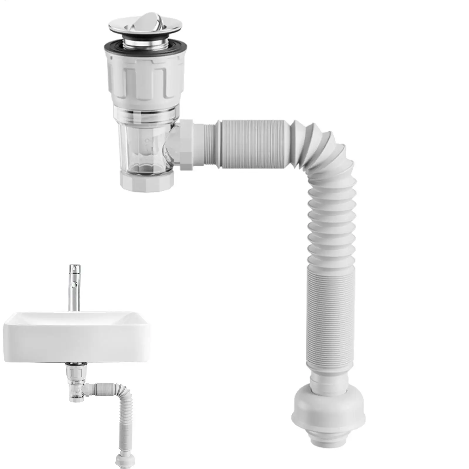 Universal Flexible Sink Drain Pipe Set Retractable Deodorant Drainage Tube Basin Installation For Kitchen Bathroom Accessories