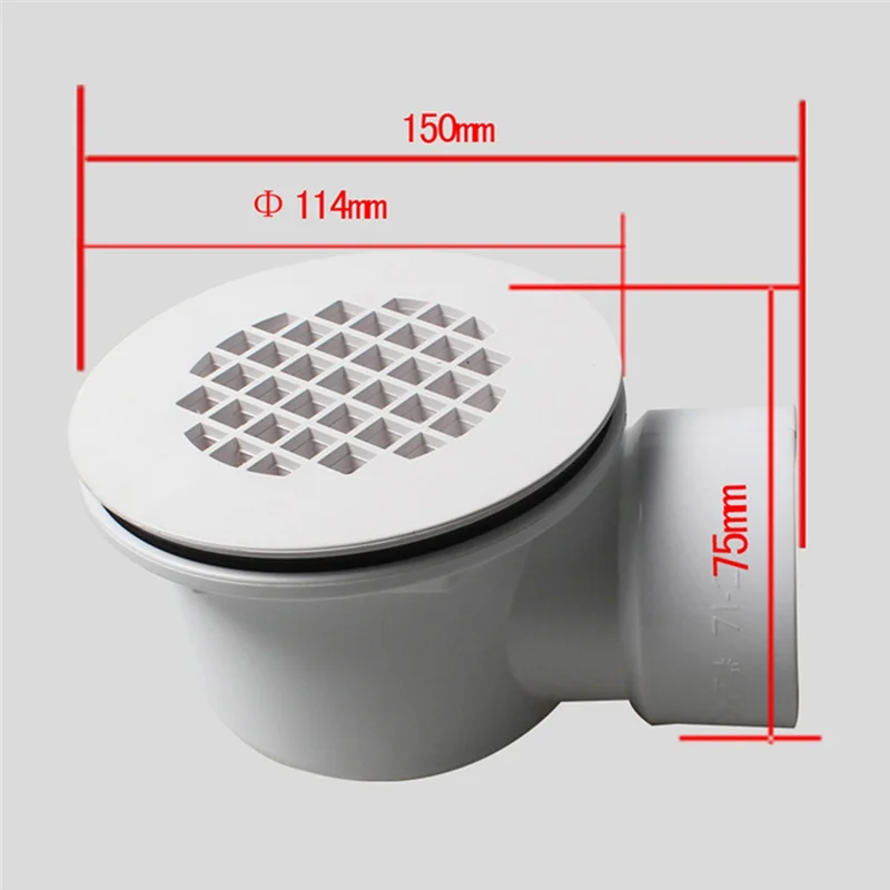 Low Profile Shower Base Drain With Perforated Strainer Side Outlet Drain Assembly White