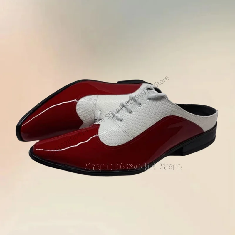 

Red White Sewing Design Lychee Print Men Slipppers Fashion Lace Up Men Shoes Luxury Handmade Party Feast Office Men Dress Shoes