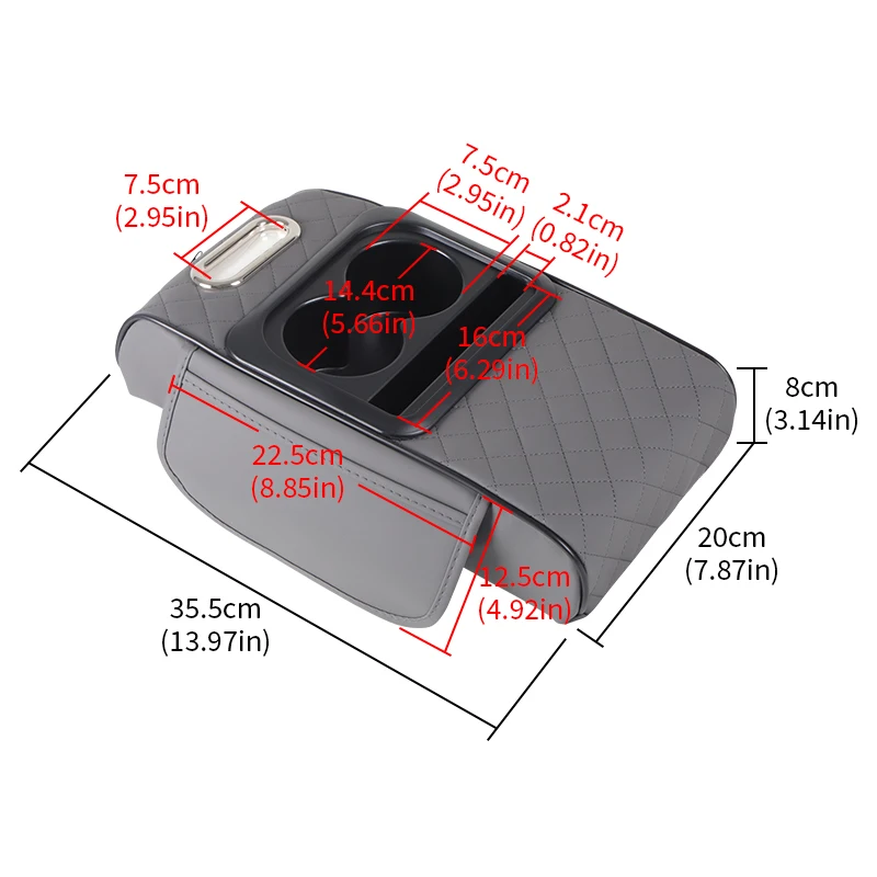 وسادة مسند الذراع لوحدة التحكم المركزية للسيارة مع حامل أكواب صندوق مناديل منظم حقيبة مسند الذراع صندوق وسادة لهوندا فورد نيسان هيونداي