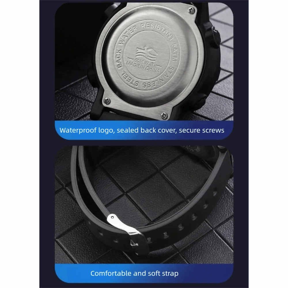 Zegarek sportowy z TPU, prosty zegarek cyfrowy z ABS, wielofunkcyjny zegarek na rękę z dużym ekranem dla mężczyzn