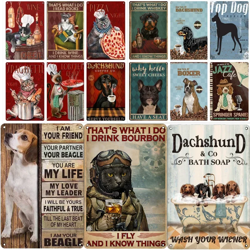 القط الطبخ العشاء معدن القصدير تسجيل خمر نمط القهوة القصدير اللوحة المعادن المشارك المطبخ مطعم مقهى ديكور الإعلان لوحة