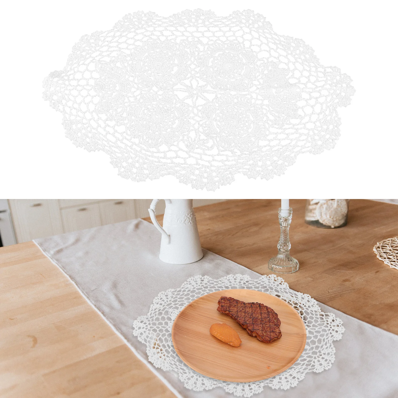 

1pc Cotton Woven Table Mat 13X35 Inch Handmade Crochet Runner For Dining Table Decor Western Style Place Mat Reusable Bowl Pad
