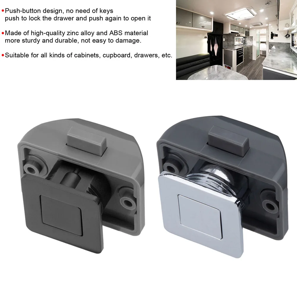 Lockset Button Catch Lock Chrome Motorhome Cabinet Camper Push Button Catch Zinc Alloy Durable Lock Cupboard Door High-Quality