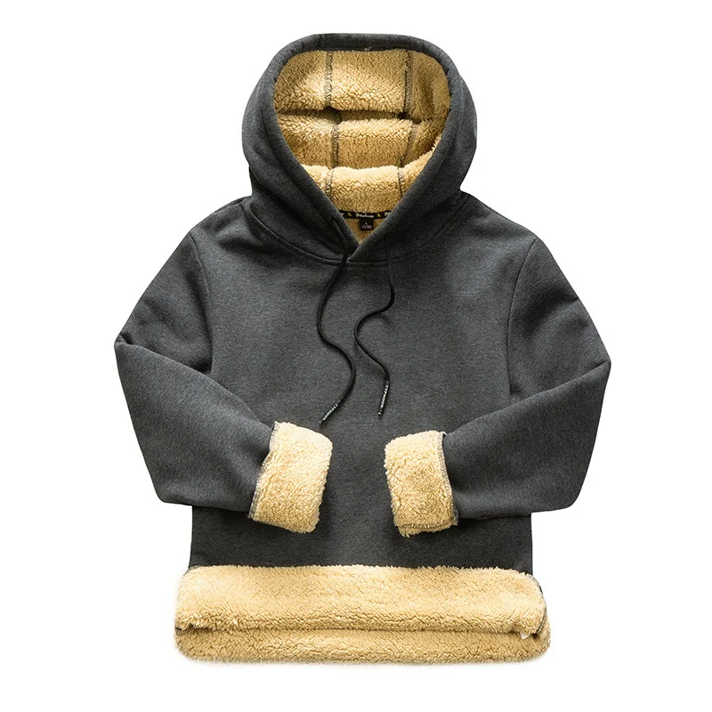 

Winter Mens Lamb Fleece Warm Hoodie Thick Wool Lined Thermal Hooded Sweatshirts Streetwear Pullover Velve Jacket Male