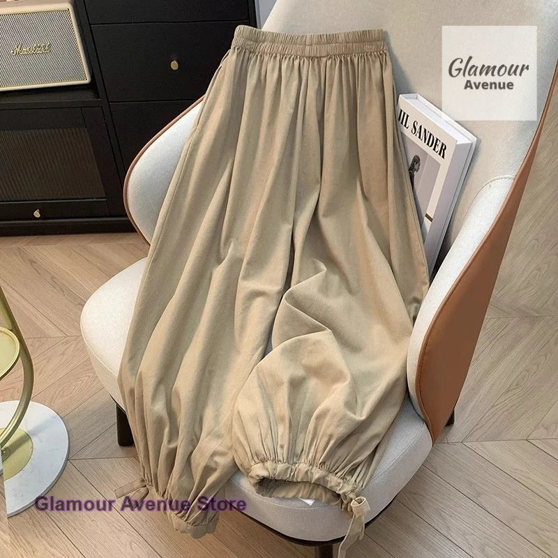 Modne koreańskie spodnie typu bloomers z trójwymiarowymi kwiatami, damskie, letnie, nowe, luźne, z wysokim stanem i wyszczuplające spodnie haremki o długości dziewięciu ósmych.