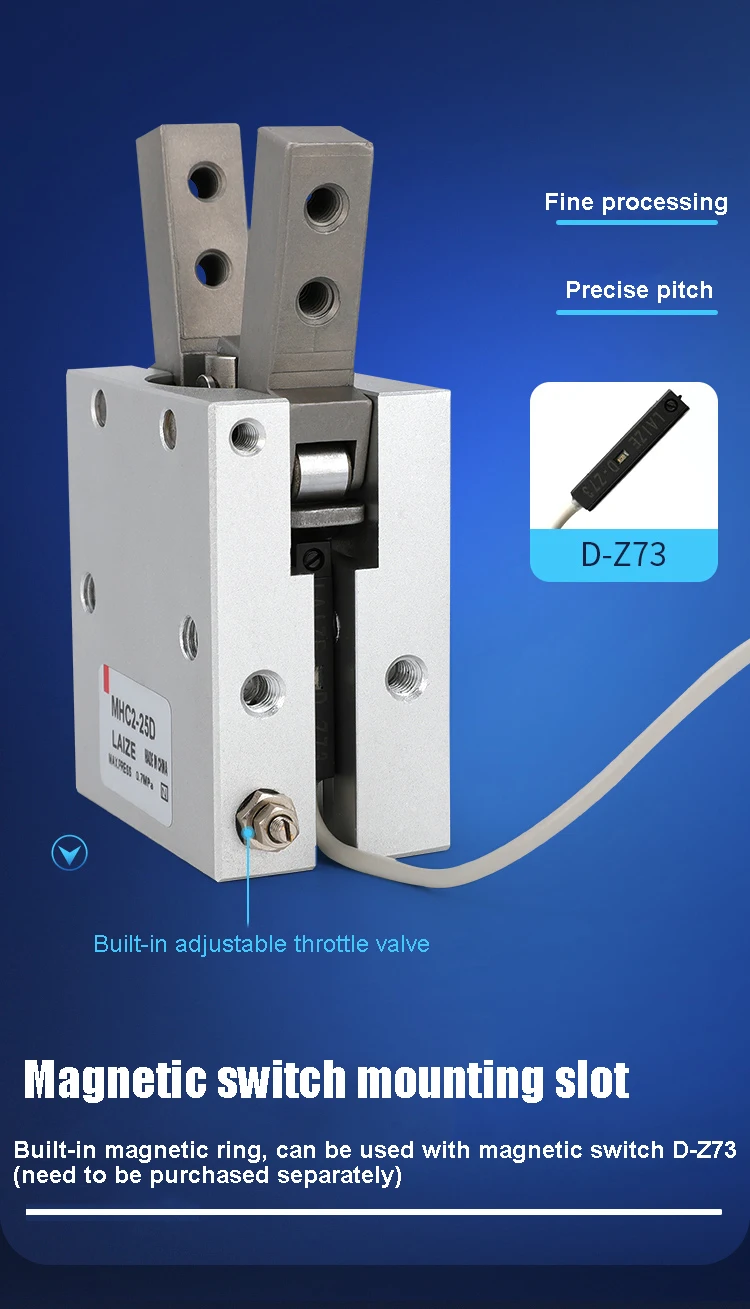 MHC2 Serie Pneumatischer Fingerzylinder mit Drehpunkt, Öffnungs- und Schließfunktion, Luftgreifer, doppelt- und einfachwirkend, Winkel-Luftklauenroboter, pneumatisch – Detail 6