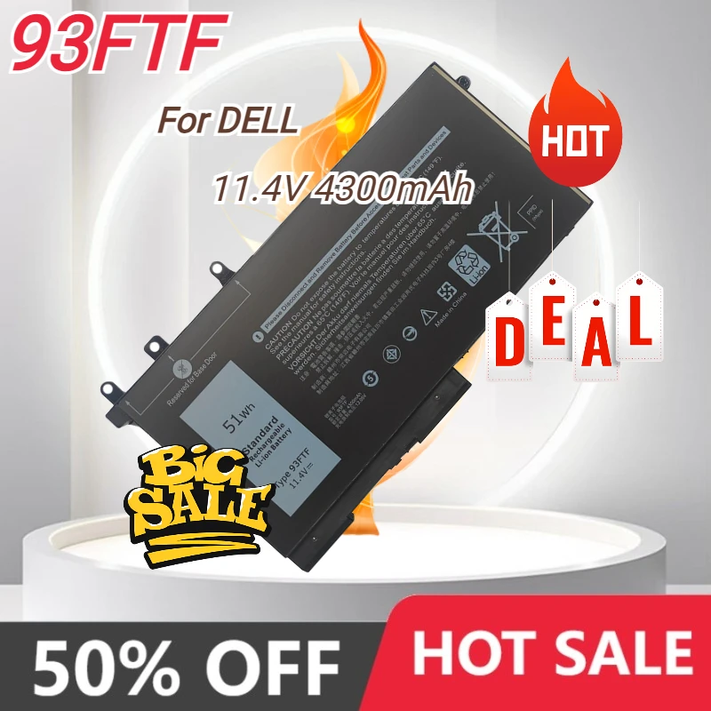 Laptop Battery 93FTF 11.4V 51Wh for DELL Latitude 5280 5480 5580 E5280 E5580 E5590 E5480 E5290 E5490 Series 83XPC 4YFVG 3DDDG
