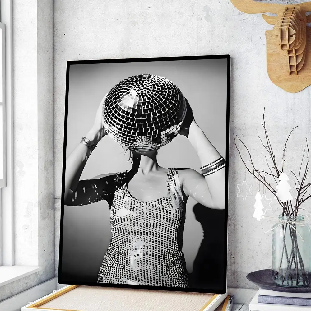 Disco Ball Dancefloor Party Print Self-adhesive Art Poster Fancy Wall Art Sticker for Living Room Bar DIY Vintage Decorative Art