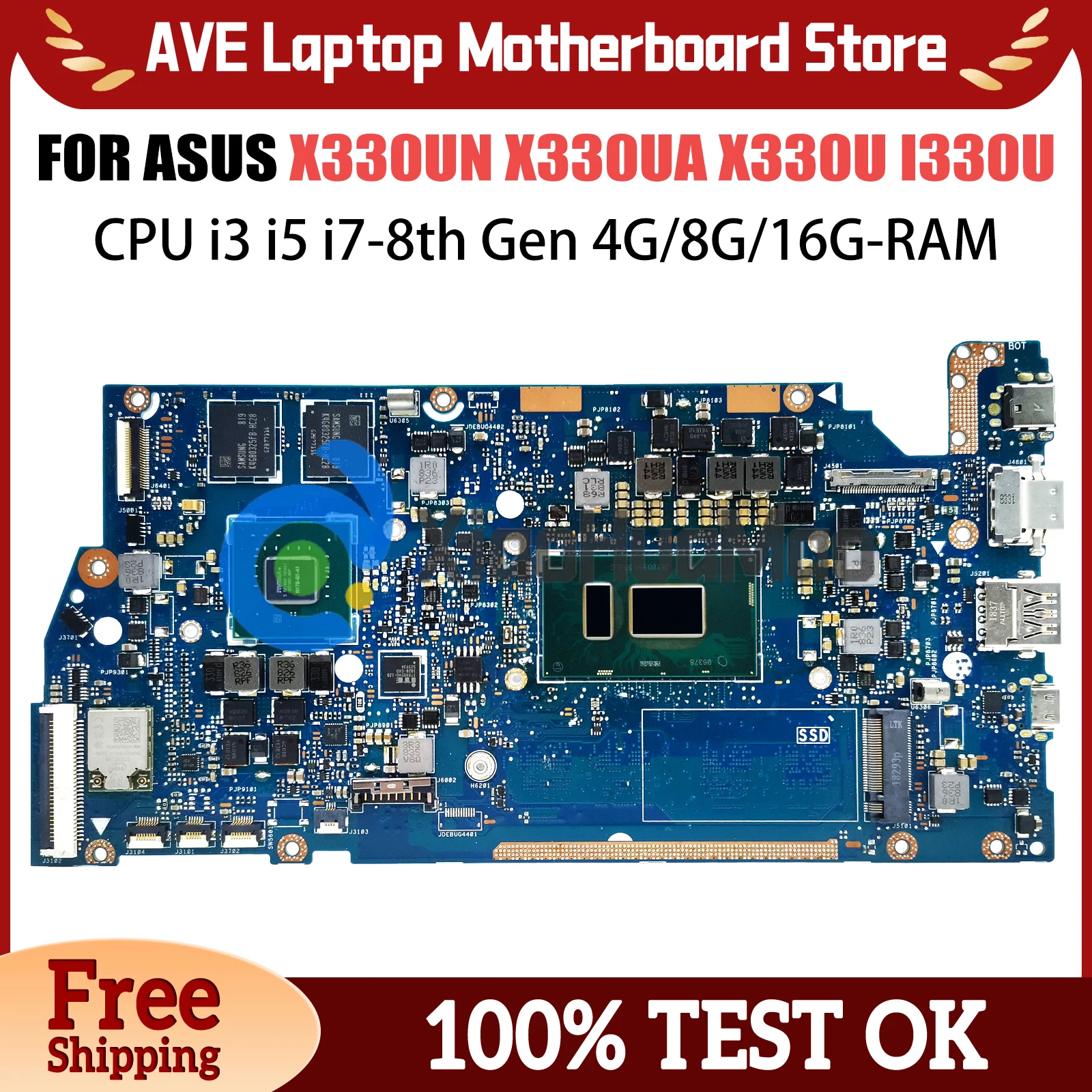 

X330UA Laptop Motherboard For ASUS VivoBook X330UN I330UN I330UA X330U Notebook Mainboard CPU I3 I5 I7-8th Gen 4G/8G/16G-RAM