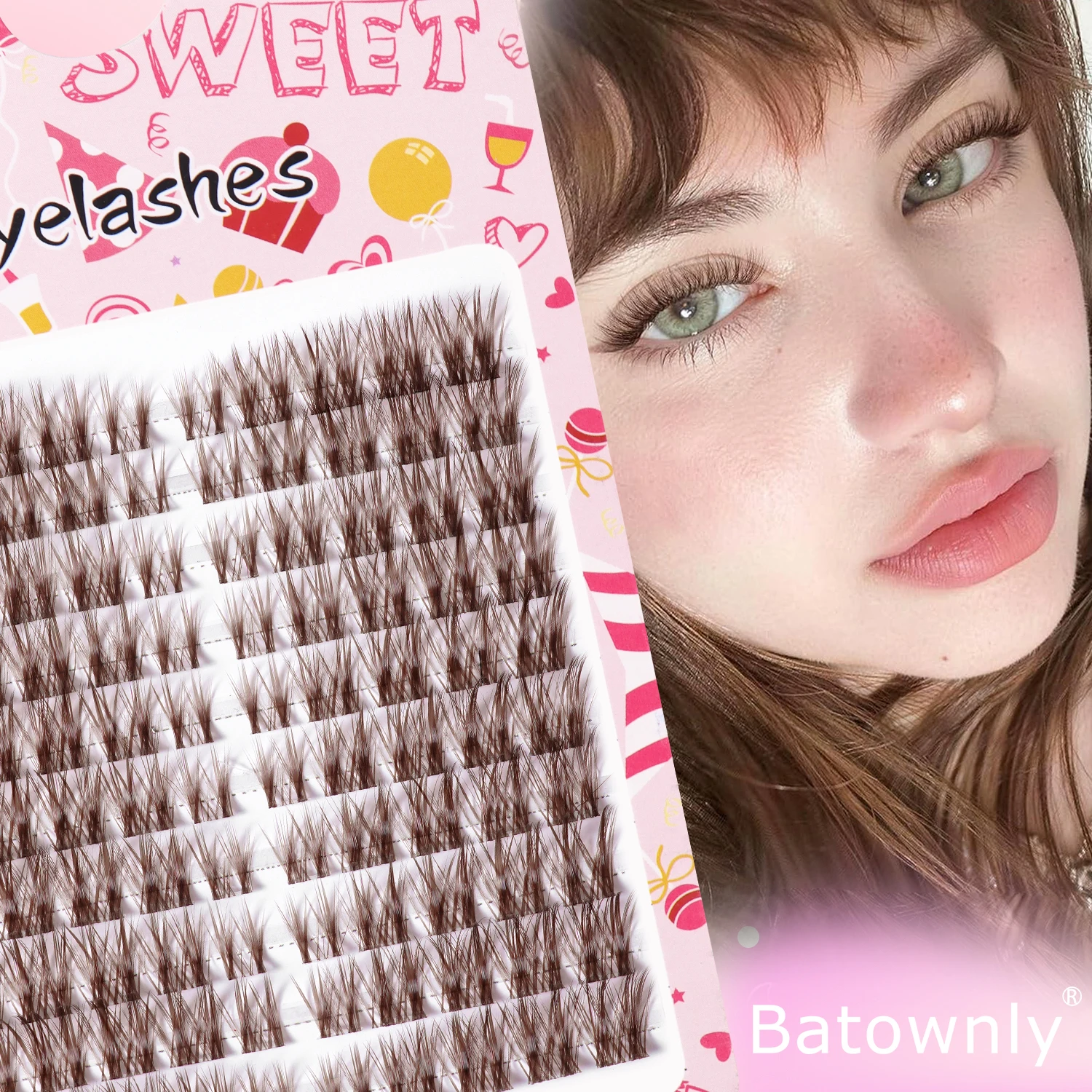 100 Cluster brauner falscher Wimpern, natürlich flauschig, 3D-voluminös und geschwungen, dicke Einzelwimpern für DIY-Selbstapplikation, braune Cluster-Wimpern zur Augenvergrößerung, anfängerfreundlich