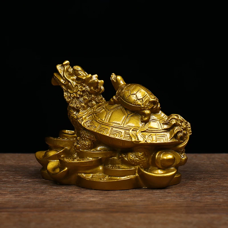 1 Pc Gold Feng Shui Dragon Turtle Tortoise Statue Figurine Coin Money Wealth Lucky Home Dector