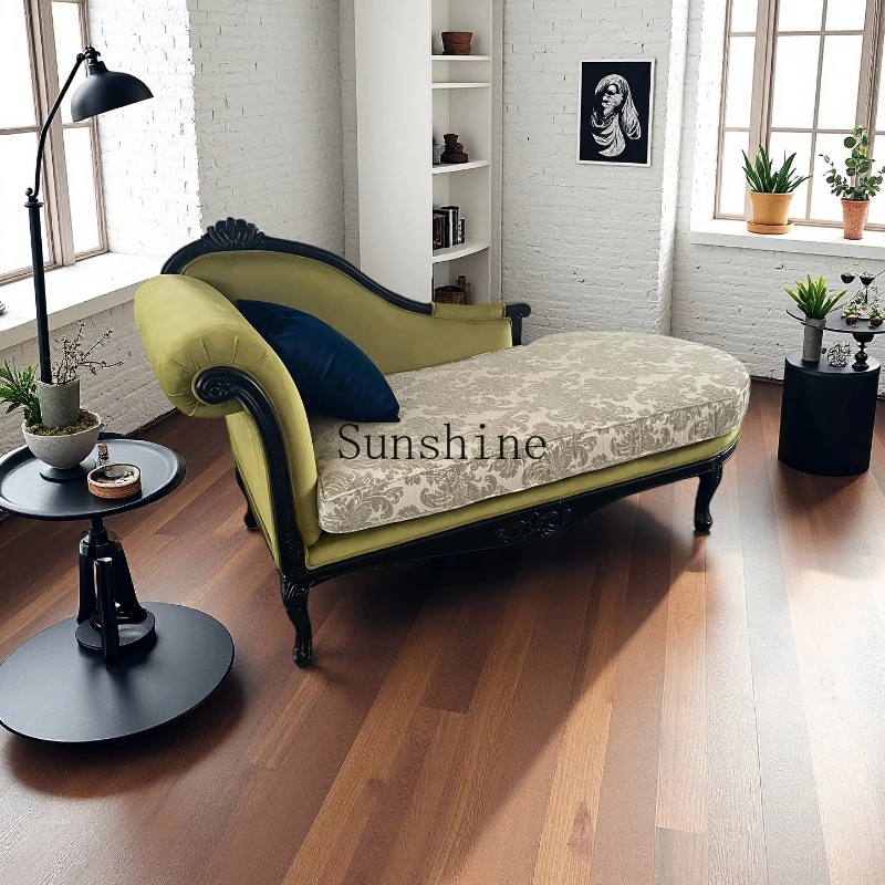 

French antique solid wood living room chaise longue luxury, jacquard villa bedroom cloakroom chaise longue