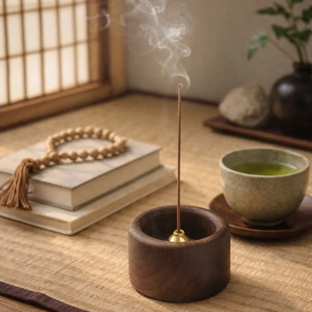 Multi-functional Retro Wooden Incense Holder Handmade Round Mosquito Incense Holder Sturdy Incense Tray Yoga