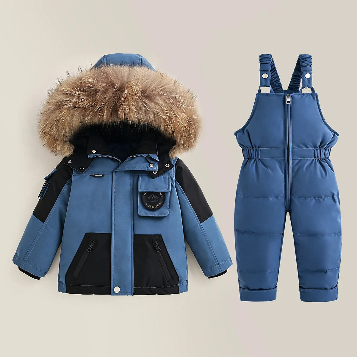Children's Clothing Winter Two-piece Jumpsuit Children's Feather Velvet Silk Clothing Outdoor Ski Clothing