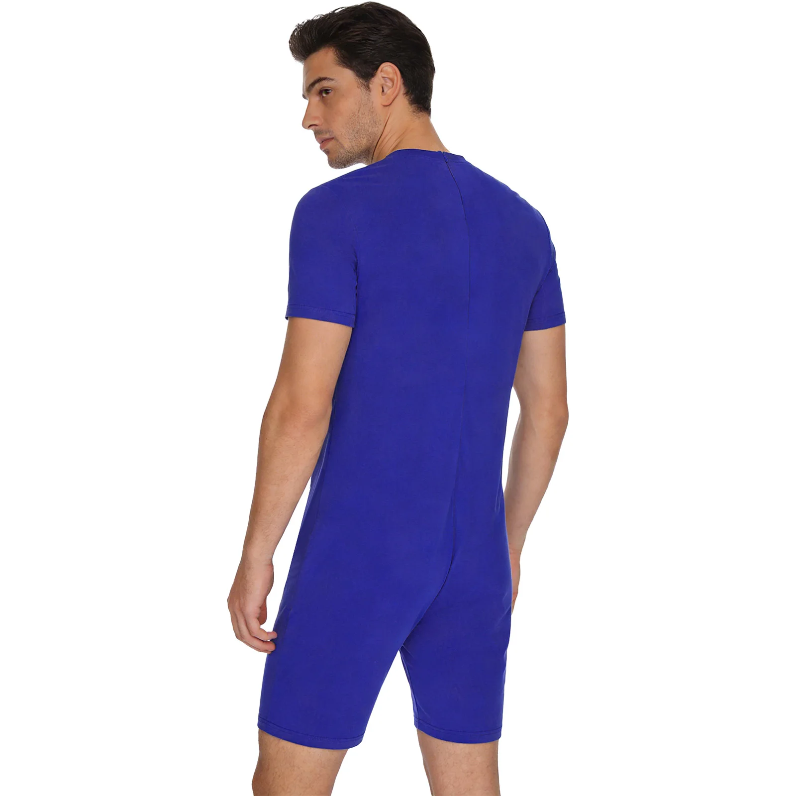 Adult Unisex Anti-strip Adaptive Jumpsuit Short Sleeve Back Zipper Rompers for Elderly Special Needs Sports Yoga Workout Fitness
