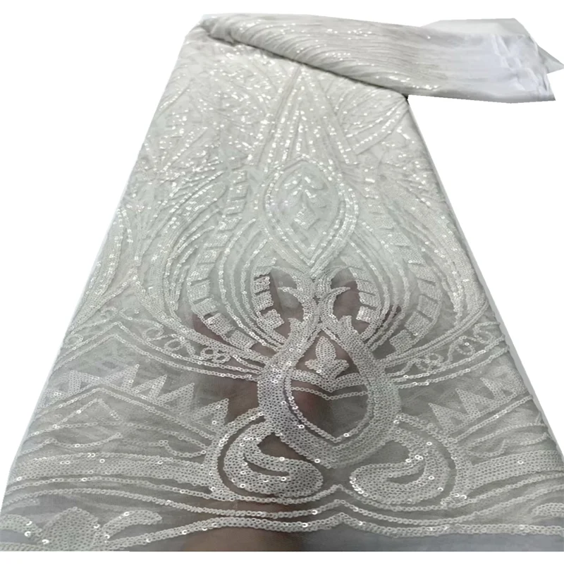 

African Sequins Lace Fabrics Embroidery High Quality Sequins French Tulle Laces Fabric For Nigerian Wedding Party wholesa FYU522
