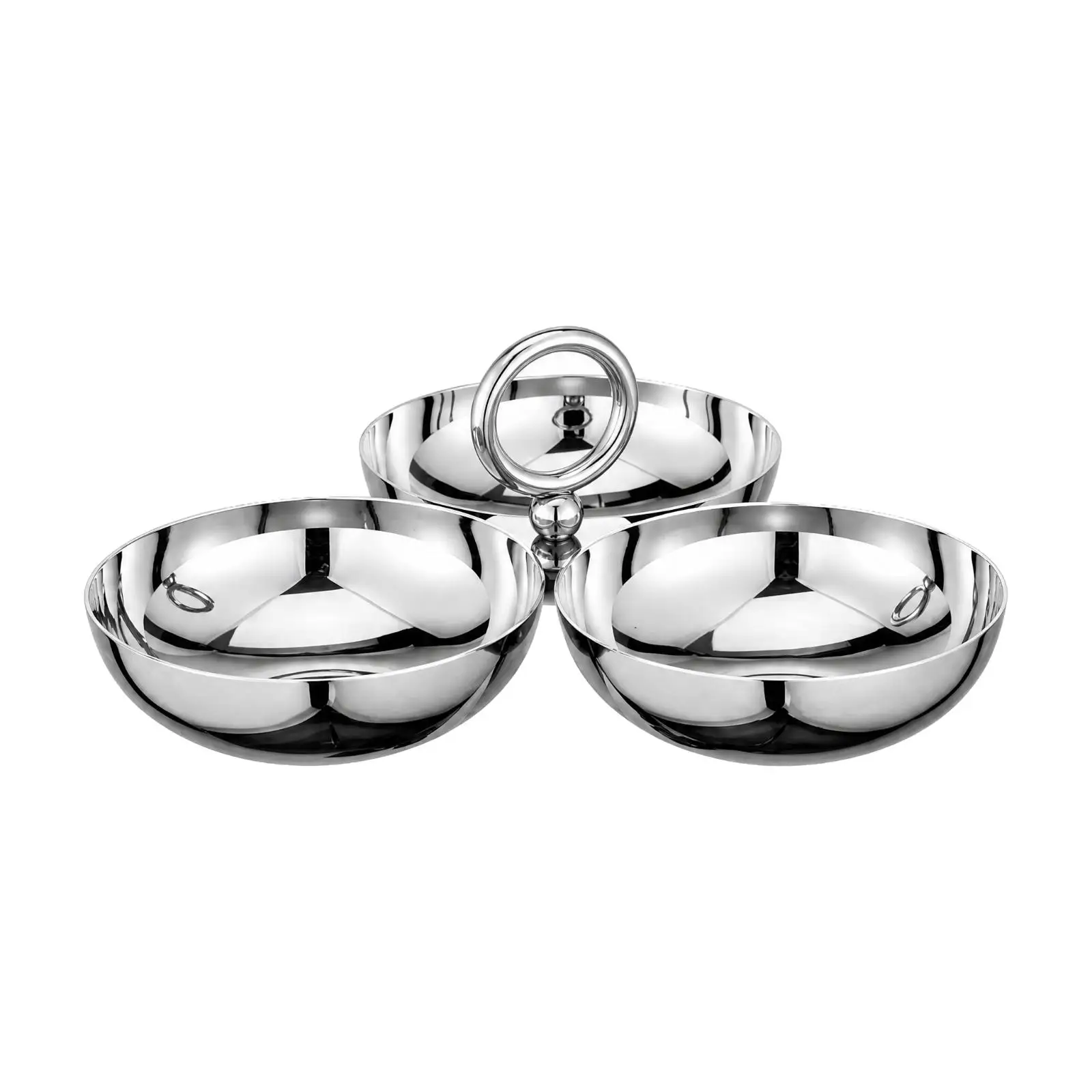 Stainless Steel Snack Bowl Divided Serving Tray with Wood Base for Nuts Desserts Party Table Centerpiece