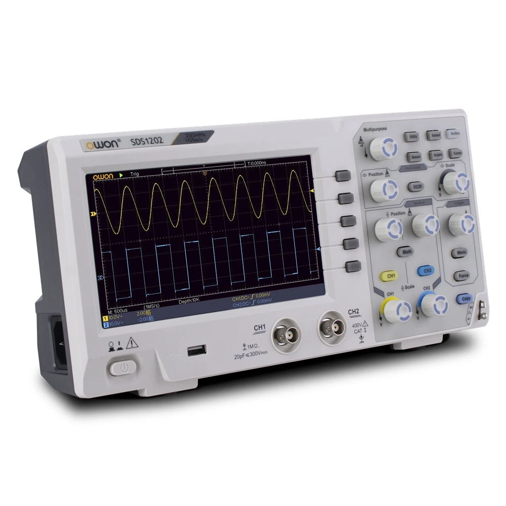 Owon SDS1202 2CH 200MHZ Bandwidth 1GS/s Osciloscopio Digital Oscilloscope 8 Bits 7in Screen High Accuracy Digital Oscilloscopes