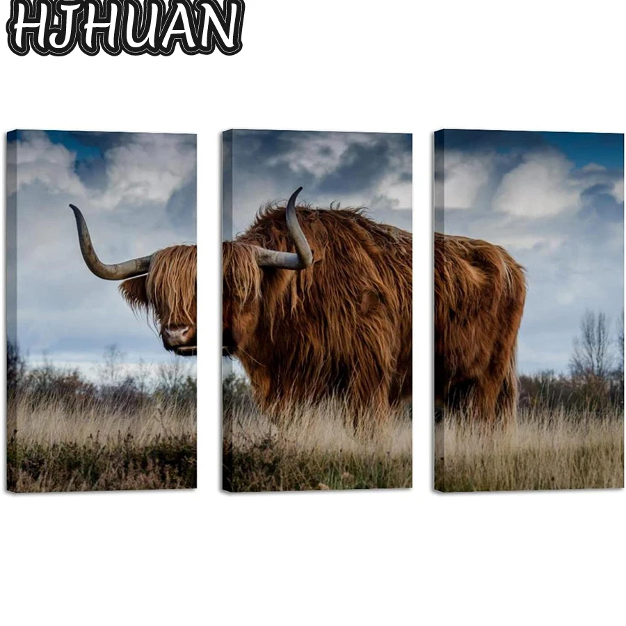 

3pcs Animal art, Dutch highland cattle Diamond Painting Cross Stitch Kit Full Drill Embroidery Mosaic Gift Home Decoration