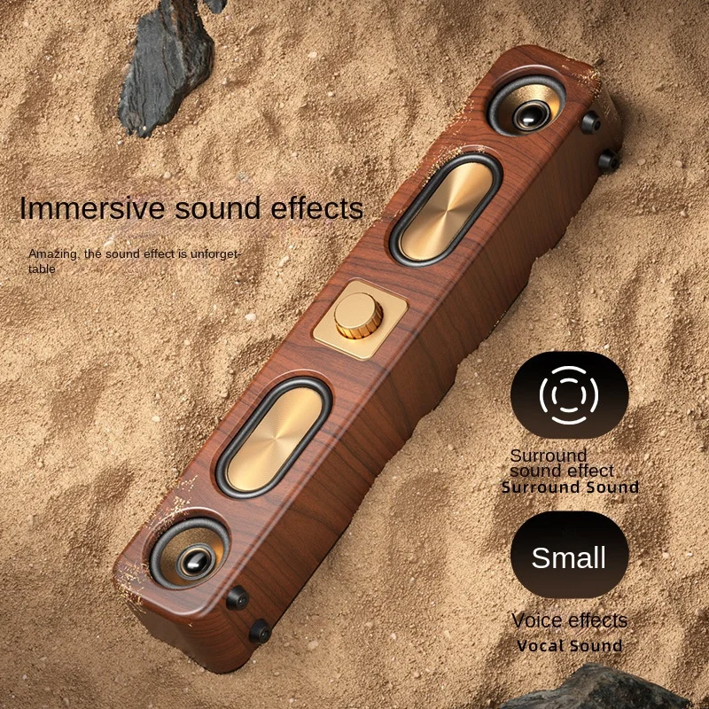 

Vintage Wireless Bluetooth Speaker Loud Speaker Heavy Bass Wooden Long Card Plug-in Desktop Stereo Radio E3404