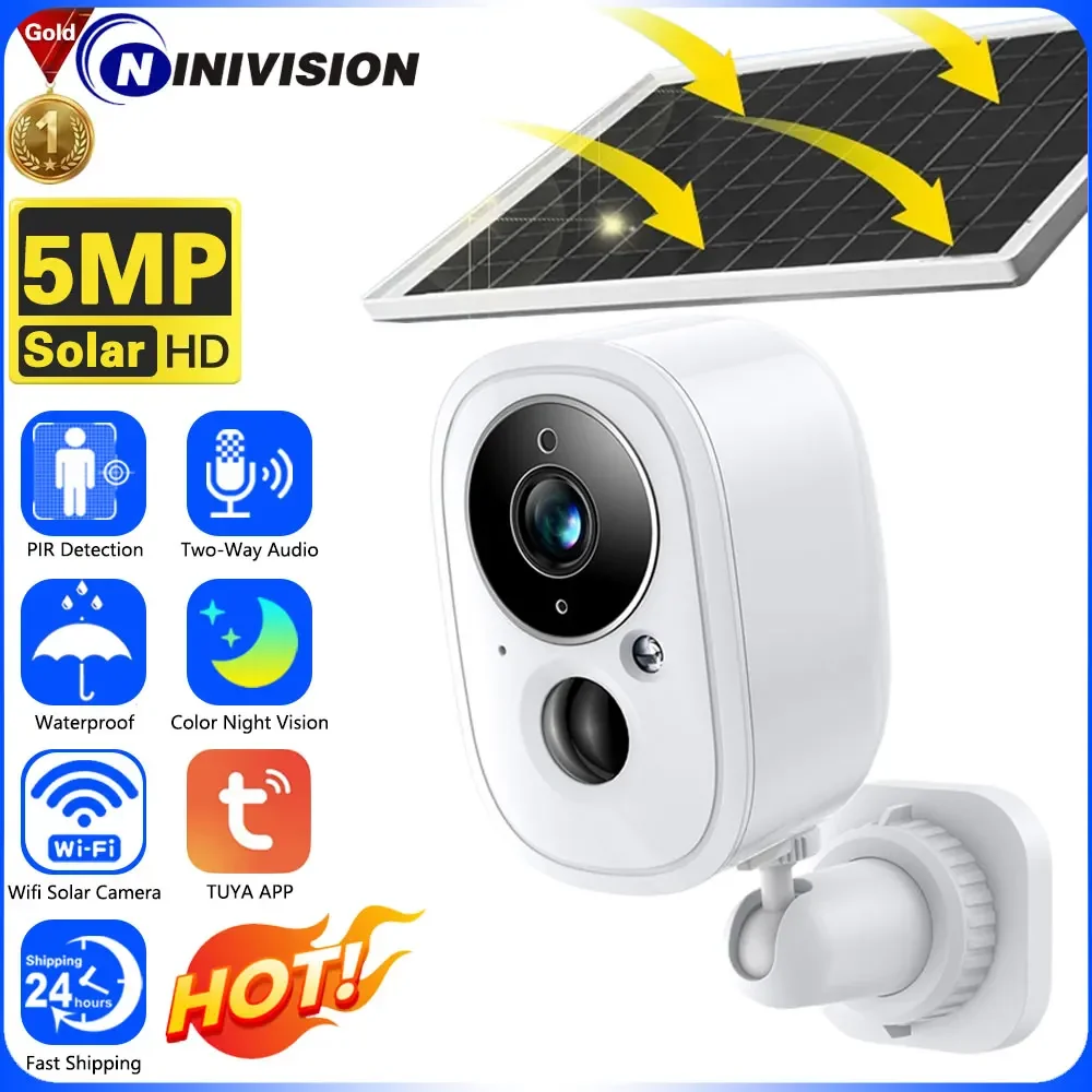 

5MP Tuya Battery Powered WiFi IP Camera Cam AI Human PIR Detection 2-Way Audio Solar Powered Security Wireless Camera Smart Life