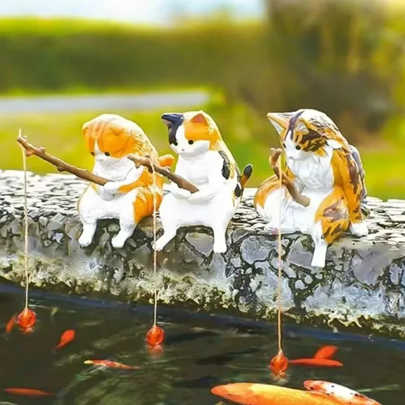 Милый рыболовный кот, украшение для аквариума - фигурка ландшафтного дизайна рыбы из смолы, мультяшный декор в виде животных для аквариума и украшения дома